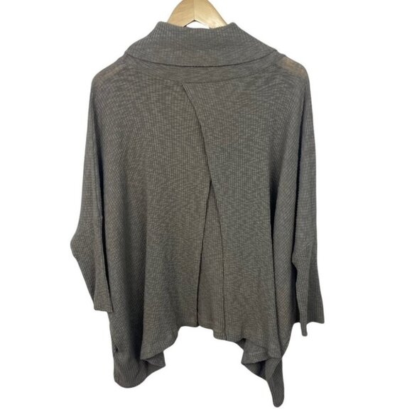Free People World Traveler Waffle Knit Turtleneck Sweater Grey Size Medium Boho - Picture 5 of 12